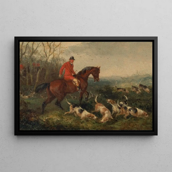 Fox Hunt at Cover - William Shayer — framed artwork on a wall