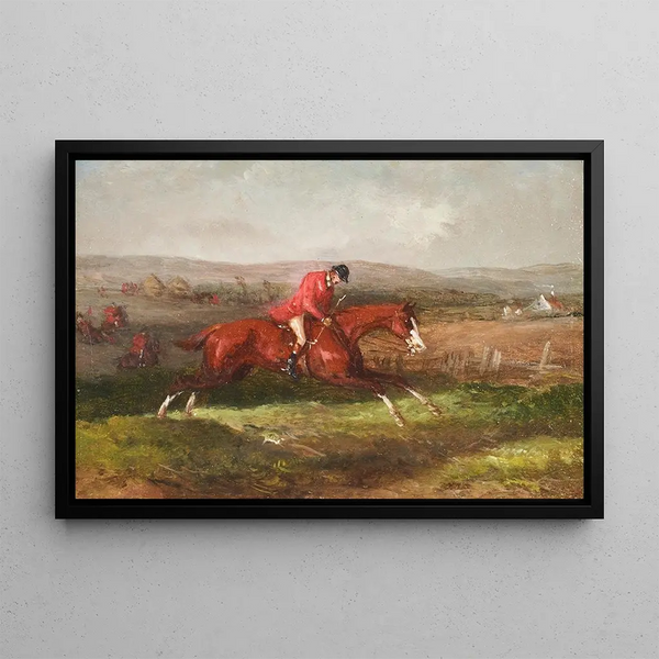 Jumping a ditch - William Shayer — framed artwork on a wall