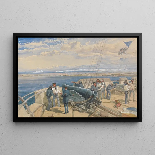 Sebastopol from the sea, sketched from the deck of the H.M.S. Sidon, February 1855 - William Simpson — framed artwork on a wall