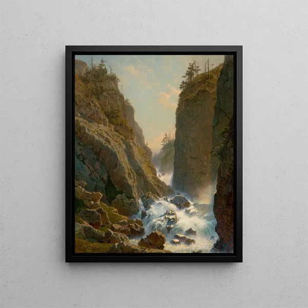 Mountain with Waterfall - William Stanley Haseltine — framed artwork on a wall