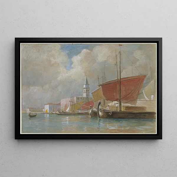 Navigation le Long du Molo à Venise - William Stanley Haseltine — framed artwork on a wall