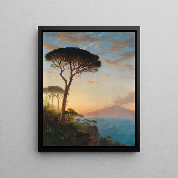 the Vésuve at twilight - William Stanley Haseltine — framed artwork on a wall