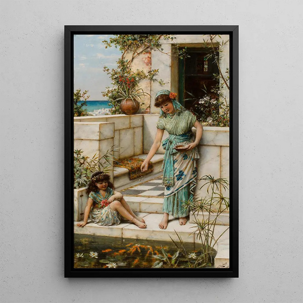 Nourrir les poissons rouges - William Stephen Coleman — framed artwork on a wall