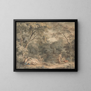 Nymph bathing in a wooded clearing - William Taverner — framed artwork on a wall