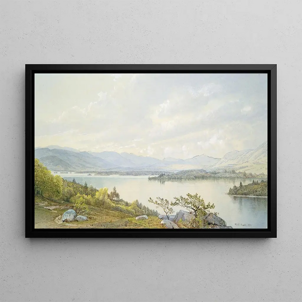 Lac Squam and the Sandwich Mountains - William Trost Richards — framed artwork on a wall