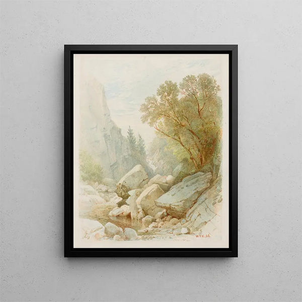 Split Rock Adirondacks - William Trost Richards — framed artwork on a wall