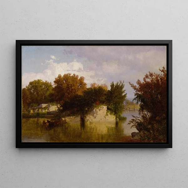 Trees along the stream in autumn - William Trost Richards — framed artwork on a wall