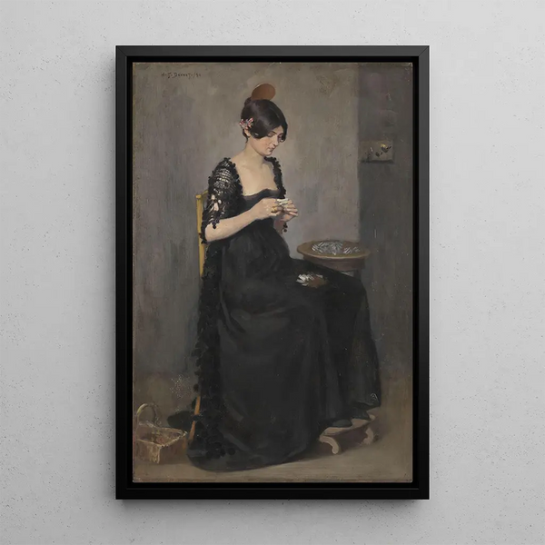 Young Spanish girl making cigarettes - William Turner Dannat — framed artwork on a wall
