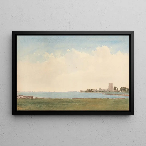 Château de Porchester, vue depuis le village de Porchester regardant vers Portsmouth - William Turner d'Oxford — framed artwork on a wall