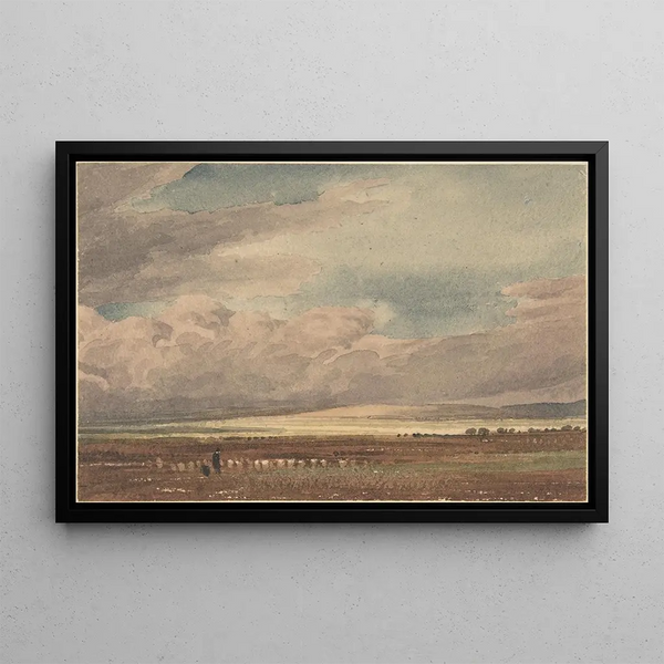 Salisbury Plain with Old Sarum in the distance, Wiltshire - William Turner of Oxford — framed artwork on a wall