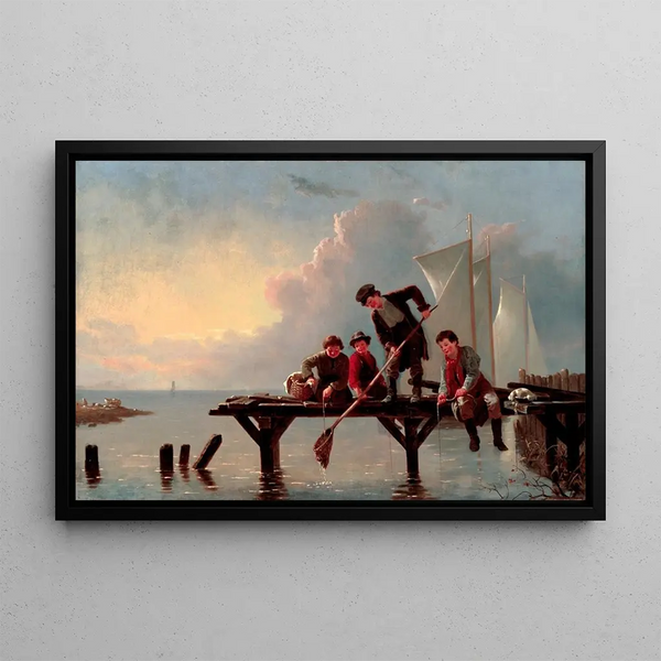Boys catching crabs - William Tylee Ranney — framed artwork on a wall