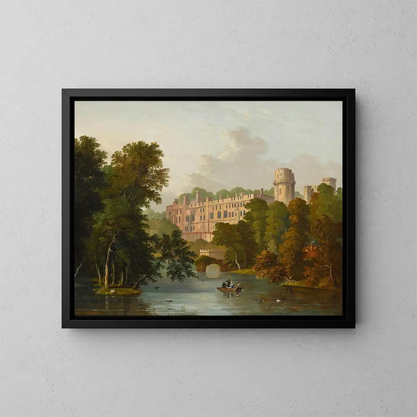 A view of Warwick Castle - William Westall — framed artwork on a wall
