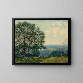 Trees on a hill overlooking a valley - Wilson Henry Irvine — framed artwork on a wall