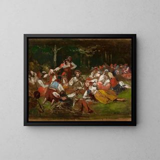Sketch for harvesters resting - Wincenty Wodzinowski — framed artwork on a wall