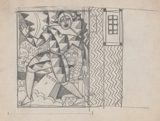Sketch of design for the Alamac Hotel, 71st and Broadway, New York, sketch for the frescoes of the Medieval Grill - Winold Reiss — artwork view