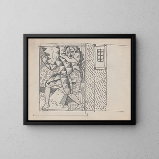 Sketch of design for the Alamac Hotel, 71st and Broadway, New York, sketch for the frescoes of the Medieval Grill - Winold Reiss — framed artwork on a wall