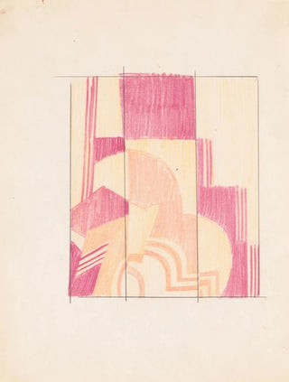 Sketch design for decorative painted three-panel screens Floor plan, elevation, and detail drawing - Winold Reiss — artwork view