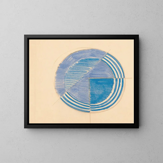 Croquis divers pour dessus de table en marqueterie avec motif circulaire bleu - Winold Reiss — framed artwork on a wall