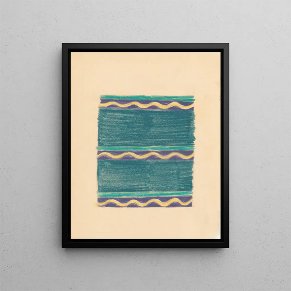 various small sketches for inlaid table tops, pattern with green lines and a yellow wave motif - Winold Reiss — framed artwork on a wall