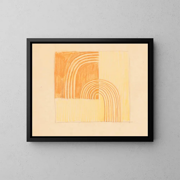 Croquis divers pour dessus de table en marqueterie avec motif géométrique orange et jaune - Winold Reiss — framed artwork on a wall