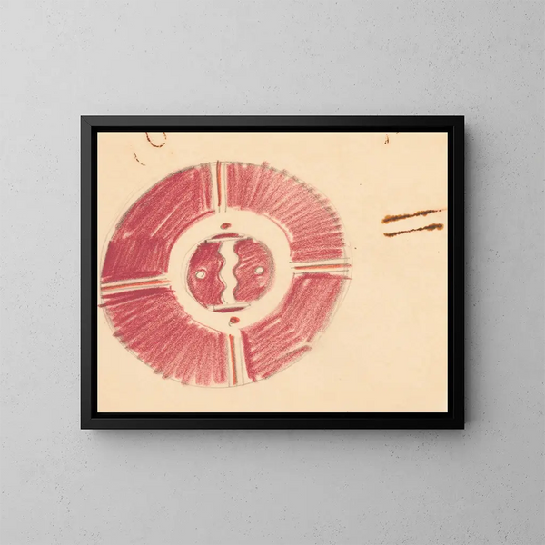 Croquis divers pour dessus de table en marqueterie avec motif géométrique rouge - Winold Reiss — framed artwork on a wall