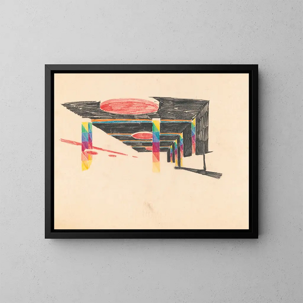 Études du Coliseum de New York, Centre de congrès de Columbus Circle, étude de couleur, perspective - Winold Reiss — framed artwork on a wall