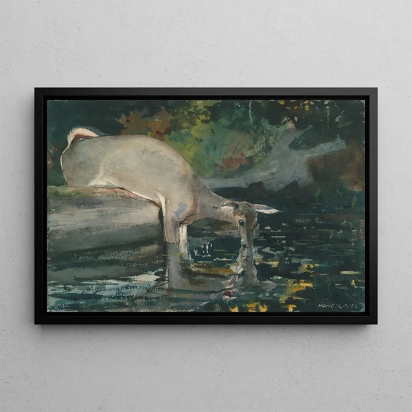 Deer drinking - Winslow Homer — framed artwork on a wall