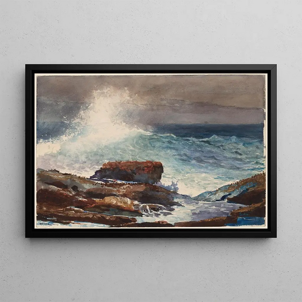 Rising Tide at Scarborough, Maine - Winslow Homer — framed artwork on a wall