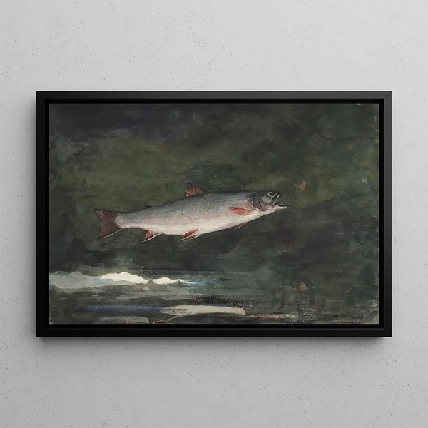 Jumping Trout Painting - Winslow Homer — framed artwork on a wall