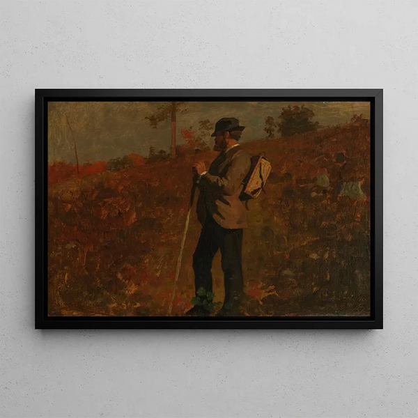 Man with a Backpack - Winslow Homer — framed artwork on a wall