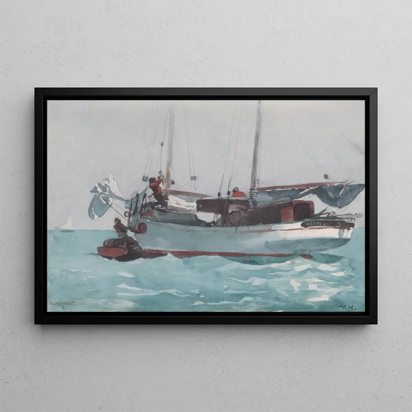 Wet Provisions Loading, Newport K W schooner - Winslow Homer — framed artwork on a wall