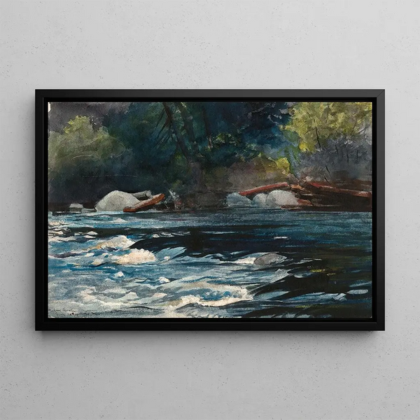 Les rapides de la rivière Hudson Adirondacks - Winslow Homer — framed artwork on a wall