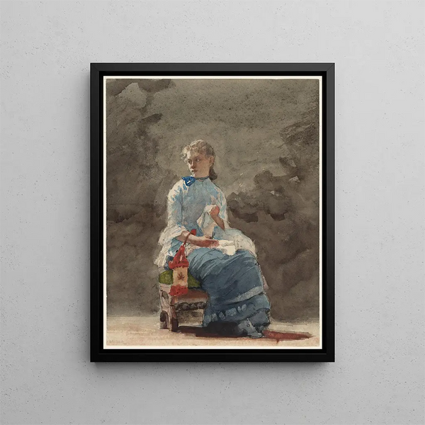 Young woman sewing - Winslow Homer — framed artwork on a wall