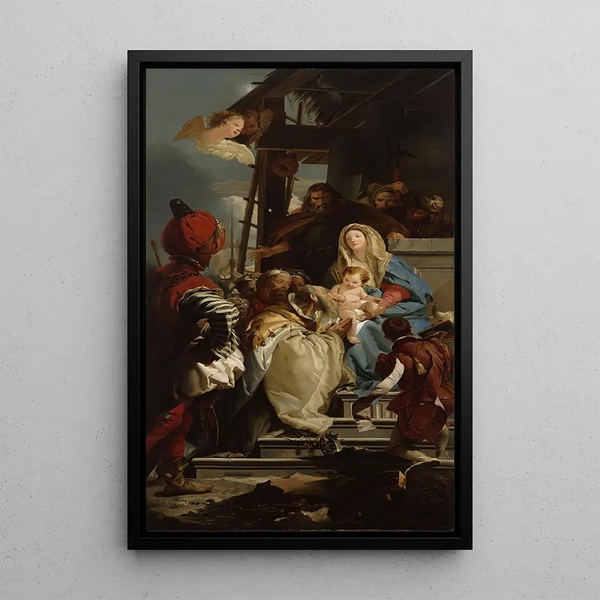 Oriental sages bowing before Christ - Wladimir Swertschkoff — framed artwork on a wall