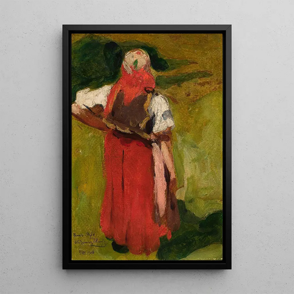 Sketch of a peasant woman seen from behind - Włodzimierz Tetmajer — framed artwork on a wall