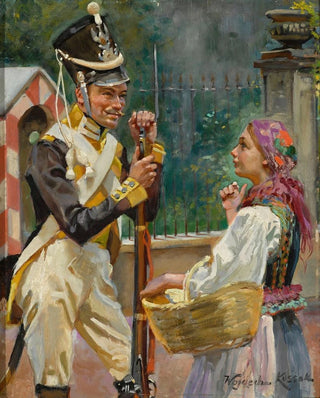 Wojciech Kossak - A Soldier and a Girl in front of the Belvedere.webp
