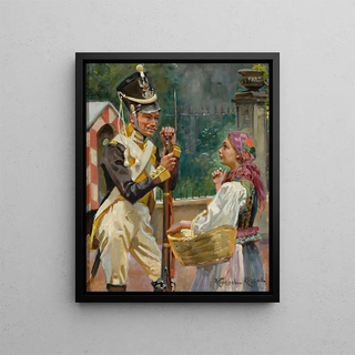Wojciech Kossak - A Soldier and a Girl in front of the Belvedere.webp
