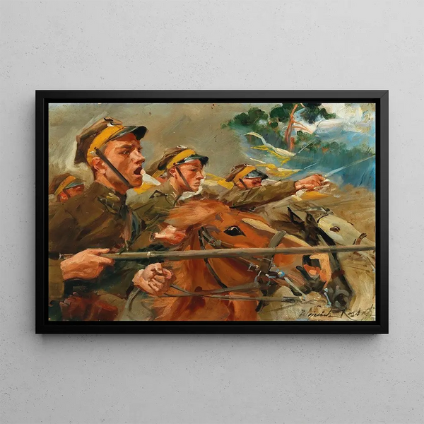 Attack - Wojciech Kossak — framed artwork on a wall