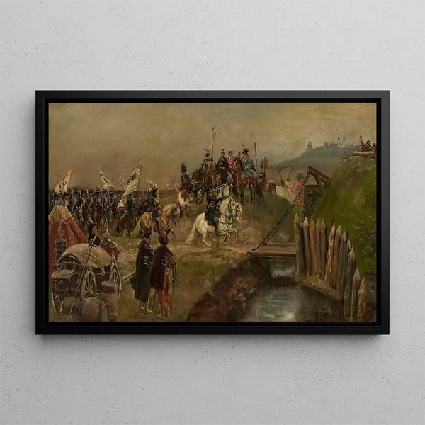 Parade of the Austrian troops in front of King Jan Sobieski - Wojciech Kossak — framed artwork on a wall