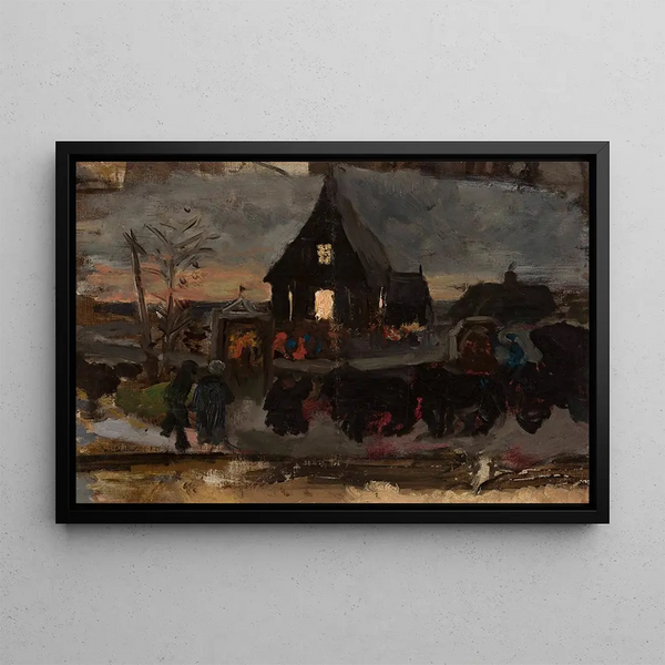 "À la messe de l'aube de l'Avent," sketch - Wojciech Piechowski — framed artwork on a wall
