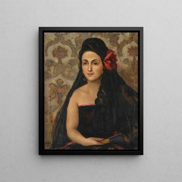 Portrait of Maria Skrzywan in Spanish costume - Wojciech Weiss — framed artwork on a wall