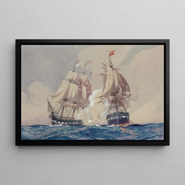 Combat entre l'USS Ranger et le HMS Drake Guerre d'indépendance - Worden Wood — framed artwork on a wall