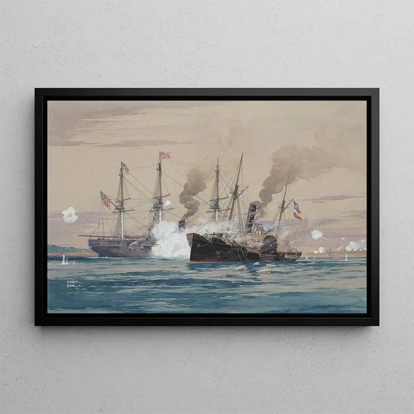 USS Pensacola and the CSS Governor Moore - Worden Wood — framed artwork on a wall
