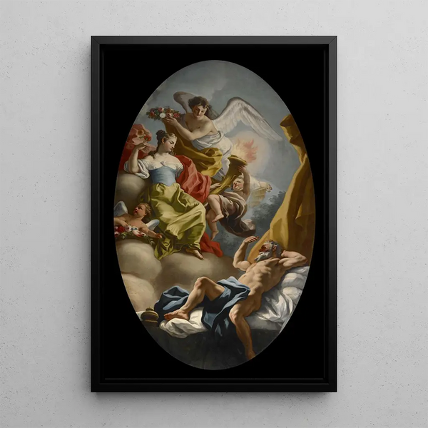 Allegory of Wisdom and Truth - Workshop of Francesco De Mura — framed artwork on a wall