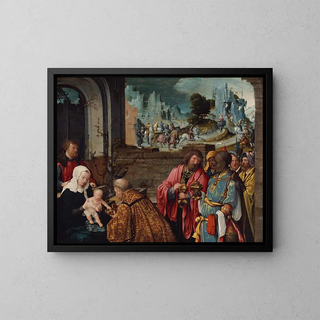 L'Adoration des Mages - Atelier de Cornelis Engebrechtsz — framed artwork on a wall