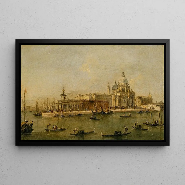 Venice, the Customs House and Santa Maria della Salute - Francesco Guardi Workshop — framed artwork on a wall