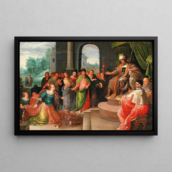 Queen of Sheba and King Solomon - Frans Francken the Younger's Workshop — framed artwork on a wall