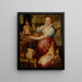 a painting "A cook prepares meat with Christ in the house of Mary and Martha beyond" - Workshop of Joachim Beuckelaer — framed artwork on a wall