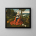 Virgin and Child sitting in front of a vast landscape - Workshop of Joachim Patinir — framed artwork on a wall