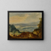 a vast river landscape with peasants and riders in the foreground - Workshop of Joos de Momper — framed artwork on a wall